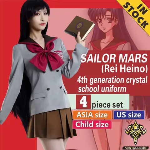 MRHALLCOS Anime Cosplay Sailor Mars Rei Hino Moon Crystal school uniform unifits costume Halloween JK Party Kid Adult Women Plus