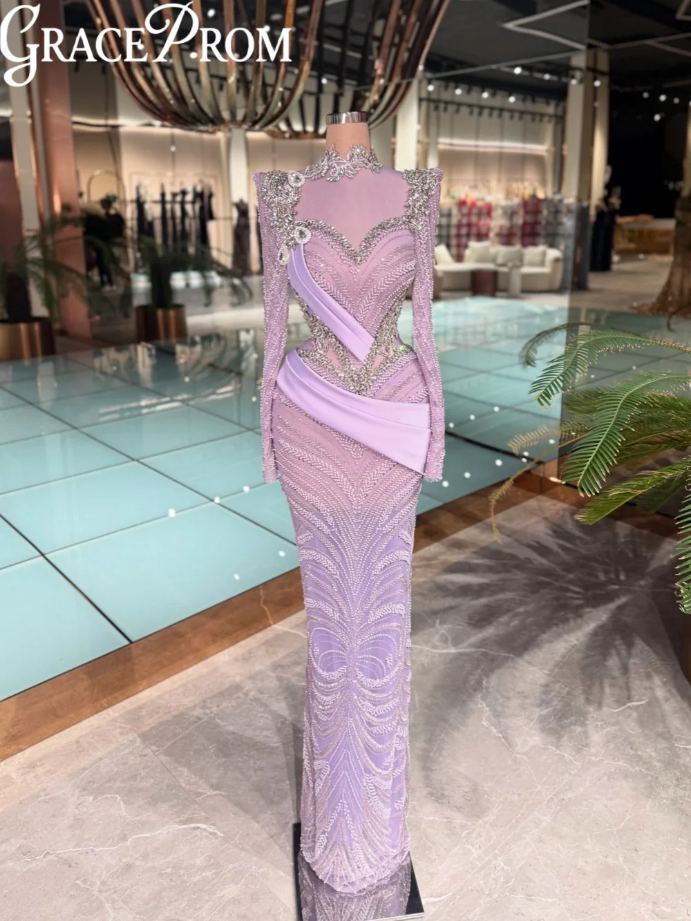 Light Purple Beaded Evening Dress Gorgeous Crystal Long Sleeve Wedding Party Gown Customized Glamorous Straight Banquet Gowns
Light Purple Beaded Evening Dress Gorgeous Crystal Long Sleeve Wedding Party Gown Customized Glamorous Straight Banquet Gowns