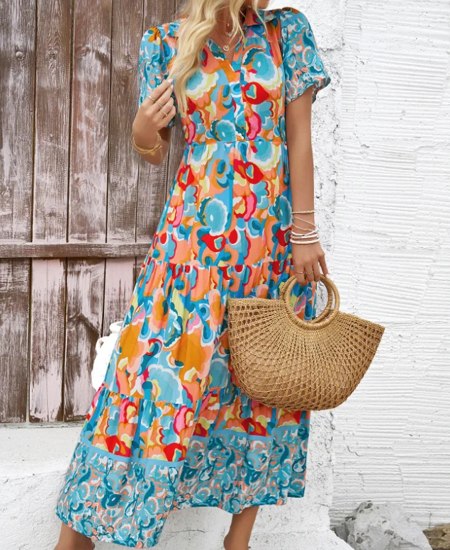 Платье для летних каникул, женское длинное пляжное платье трапециевидной формы с короткими рукавами и принтом тропических цветов, высокой талией
Платье для летних каникул, женское длинное пляжное платье трапециевидной формы с короткими рукавами и принтом тропических цветов, высокой талией