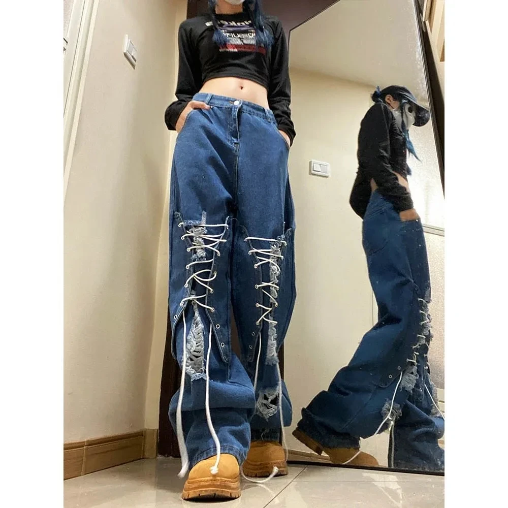 American Vintage Hole Straight Jeans Womens Loose Denim Pants Drawstring Strap Streetwear Mom Loose Ladies Jeans
American Vintage Hole Straight Jeans Womens Loose Denim Pants Drawstring Strap Streetwear Mom Loose Ladies Jeans
