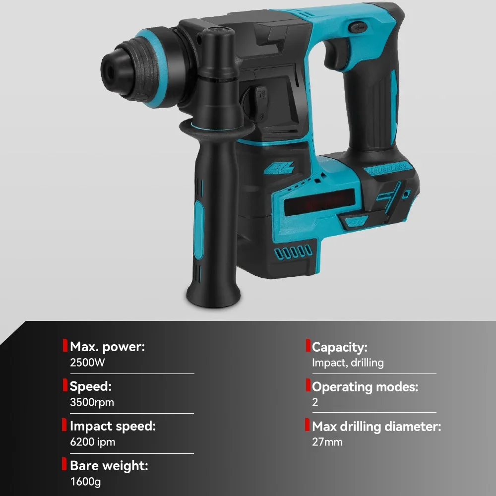 Portable Rechargeable Lightweight Impact Drilling Power Tool 2500W Brushless Electric Hammer Dril For Makita/Mi.lwaukee Battery
Portable Rechargeable Lightweight Impact Drilling Power Tool 2500W Brushless Electric Hammer Dril For Makita/Mi.lwaukee Battery