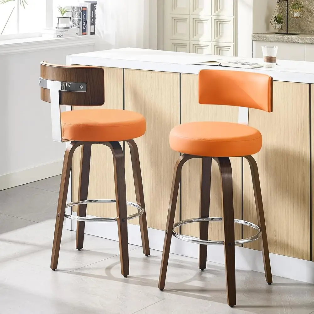 Counter Height Leather Bar Stools Set of 2 with Back, Walnut Legs, 26 Seat Height, Orange Upholstered Kitchen Stools
Counter Height Leather Bar Stools Set of 2 with Back, Walnut Legs, 26 Seat Height, Orange Upholstered Kitchen Stools