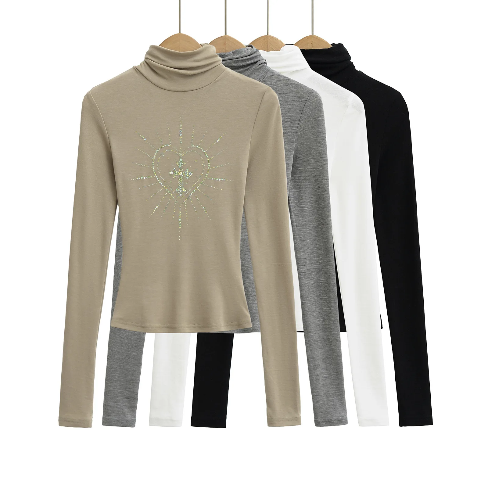 Simple Rhinestone High collar Base Shirt Slim Fit All Match Long Sleeved T-shirt Top for Women 2025 New Style
Simple Rhinestone High collar Base Shirt Slim Fit All Match Long Sleeved T-shirt Top for Women 2025 New Style