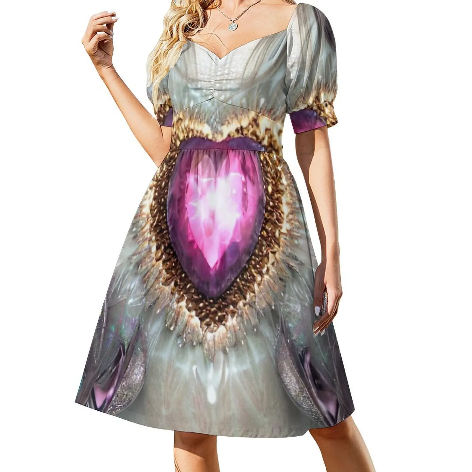 Crystal heart Short-Sleeved Dress Women's summer dress evening dress ladies
Crystal heart Short-Sleeved Dress Women's summer dress evening dress ladies