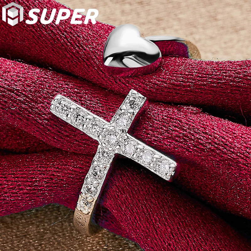 925 Sterling Silver Cross AAA Zircon Heart Ring For Man Fashion Wedding Engagement Party Charm Jewelry
925 Sterling Silver Cross AAA Zircon Heart Ring For Man Fashion Wedding Engagement Party Charm Jewelry