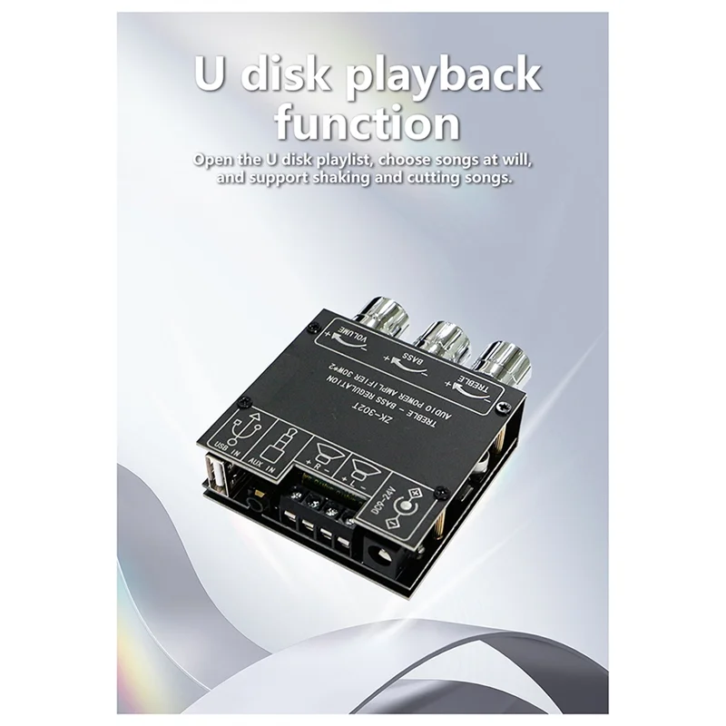 ABDE-ZK-302T Bluetooth Digital Power Amplifier Module 2.0 Stereo Dual Channel 30W+30W With High & Low Tones 
ABDE-ZK-302T Bluetooth Digital Power Amplifier Module 2.0 Stereo Dual Channel 30W+30W With High & Low Tones