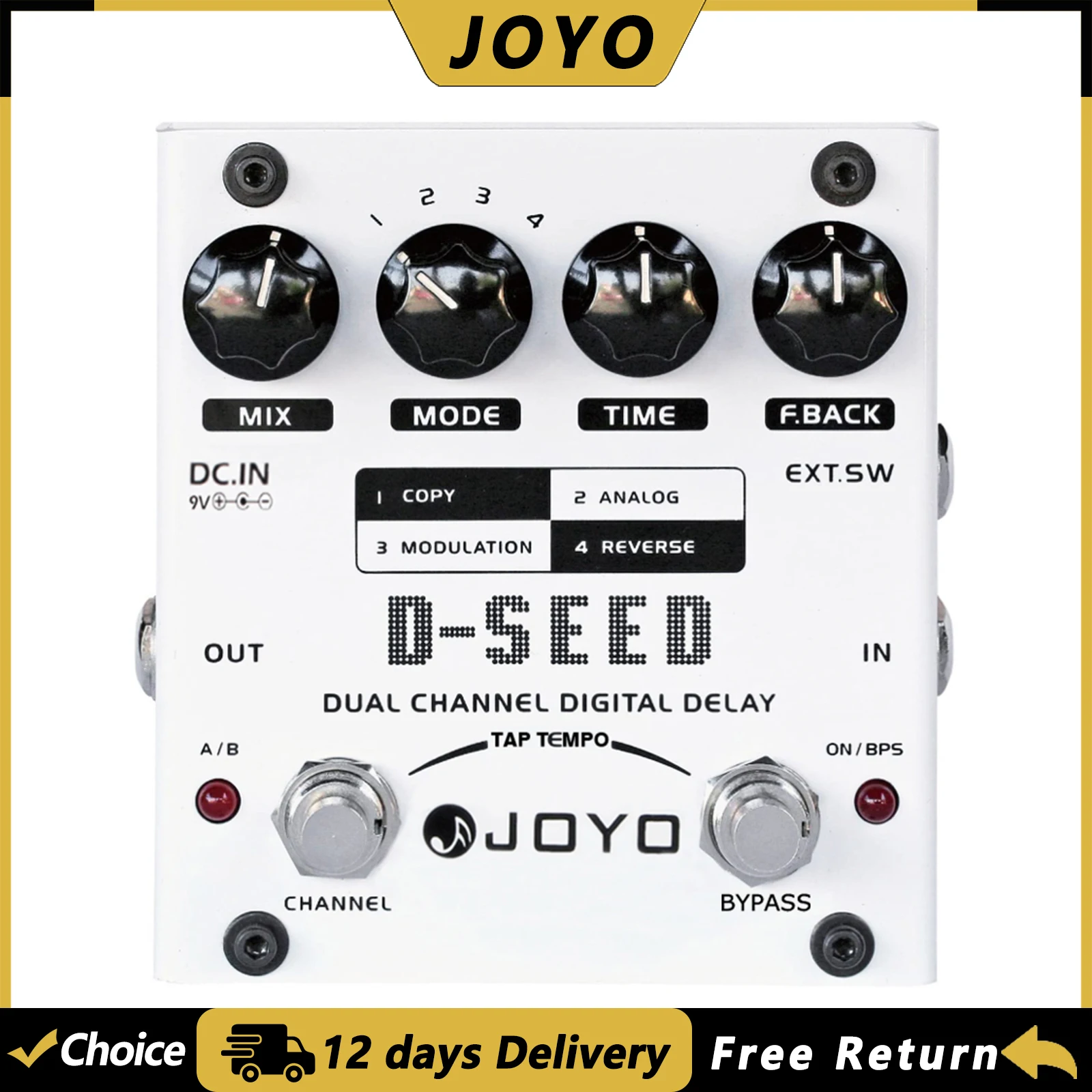 JOYO D-SEED Guitar Delay Effect Pedal Dual Channel Digital Delay Build-in TAP Tempo Function Electric Electric Guitar Pedal
JOYO D-SEED Guitar Delay Effect Pedal Dual Channel Digital Delay Build-in TAP Tempo Function Electric Electric Guitar Pedal