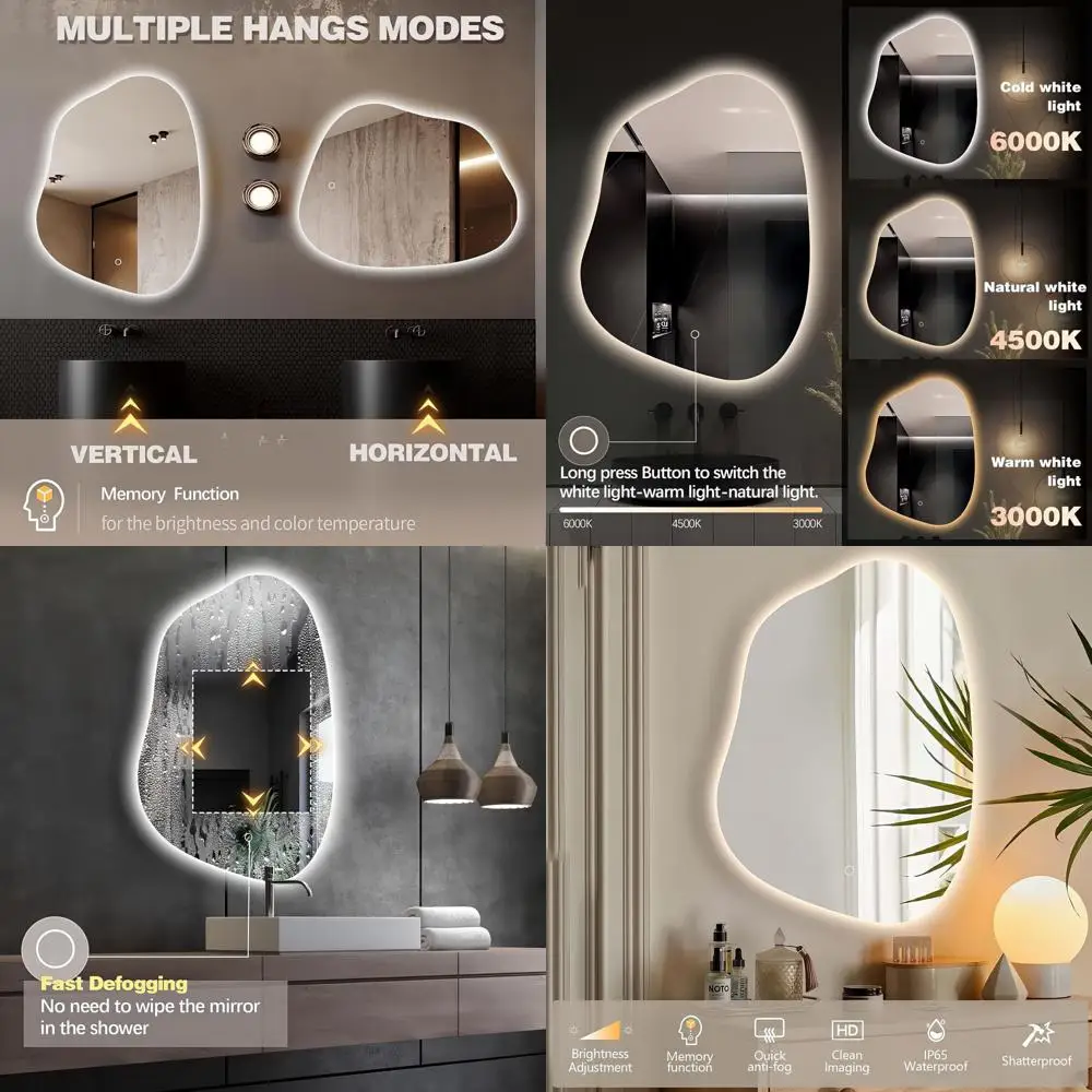 Зеркало для ванной с LED-подсветкой 32x24 дюйма, 3 варианта цвета, подходит для туалетного столика, спальни и гостиной
Зеркало для ванной с LED-подсветкой 32x24 дюйма, 3 варианта цвета, подходит для туалетного столика, спальни и гостиной