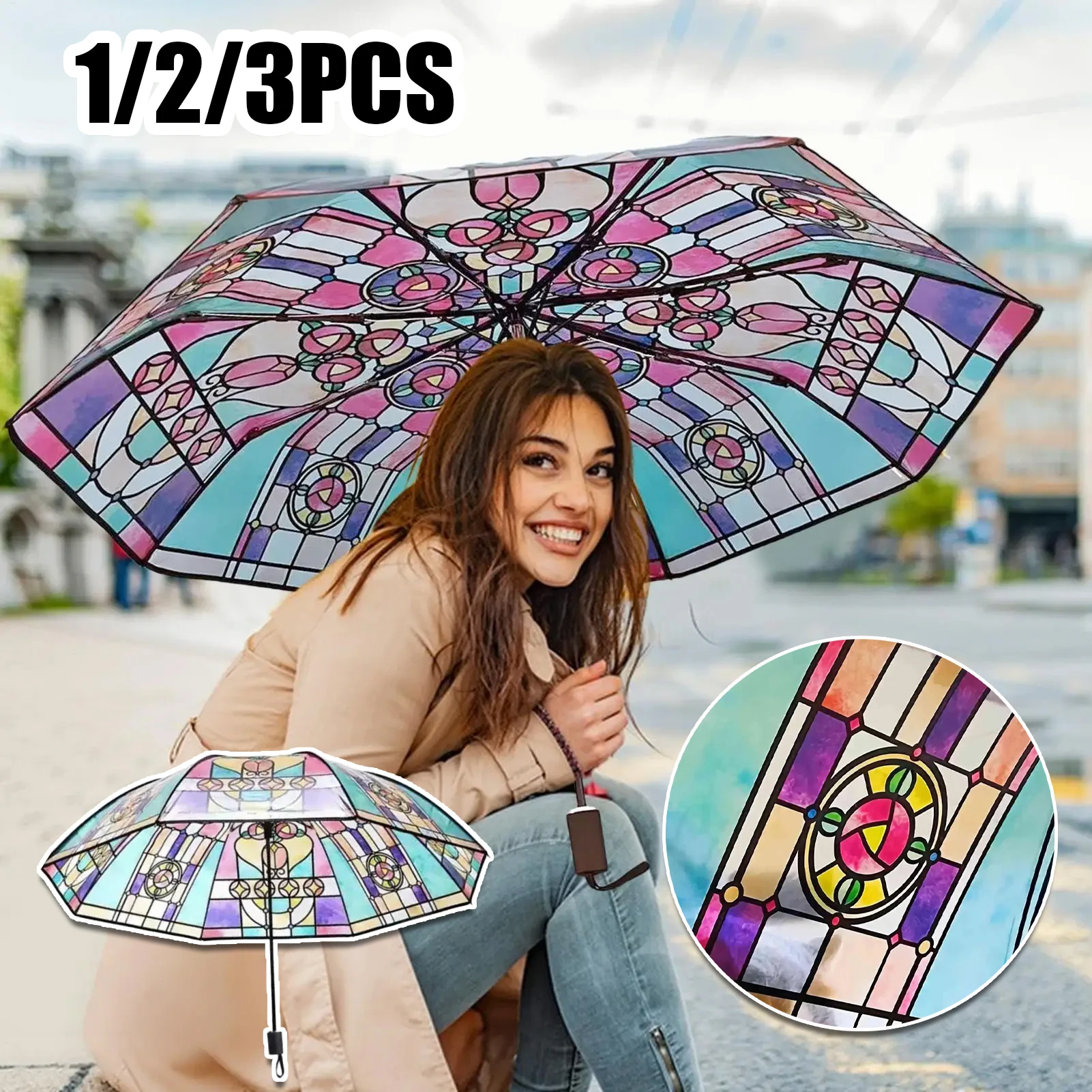Women's Clear Glass Umbrella Retro Painted Design Threefold Folding Travel Umbrella Portable for Handbag Rain
Women's Clear Glass Umbrella Retro Painted Design Threefold Folding Travel Umbrella Portable for Handbag Rain