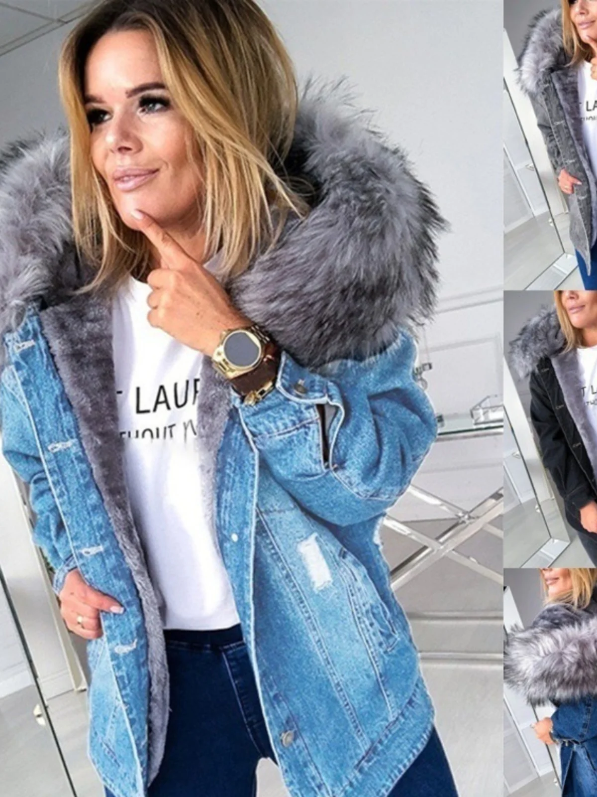 Warm Denim Jaet for Women Long Sve Hooded Street Sle Loose Fit Button Closure Pure Color Autumn Collection Coat
Warm Denim Jaet for Women Long Sve Hooded Street Sle Loose Fit Button Closure Pure Color Autumn Collection Coat