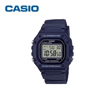 Casio 남성용 소형 사각 W-218H-2A 시계, 다기능 방수 디지털 디스플레이, 스포츠 자동 달력 알람 시계