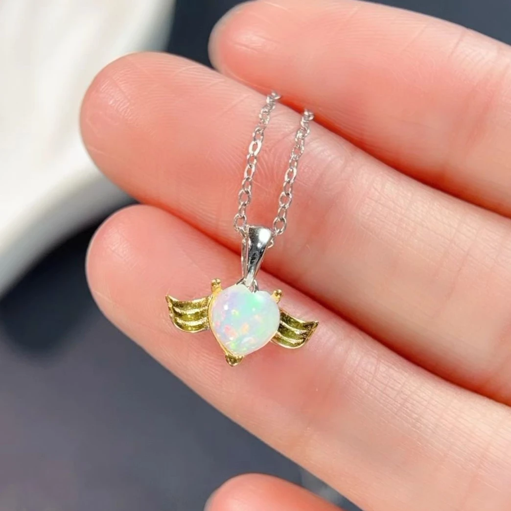 Natural Opal Pendant with Certificate 925 Sterling Silver Heart Shape Angel Wings Necklace Pendant Gift for Women
Natural Opal Pendant with Certificate 925 Sterling Silver Heart Shape Angel Wings Necklace Pendant Gift for Women