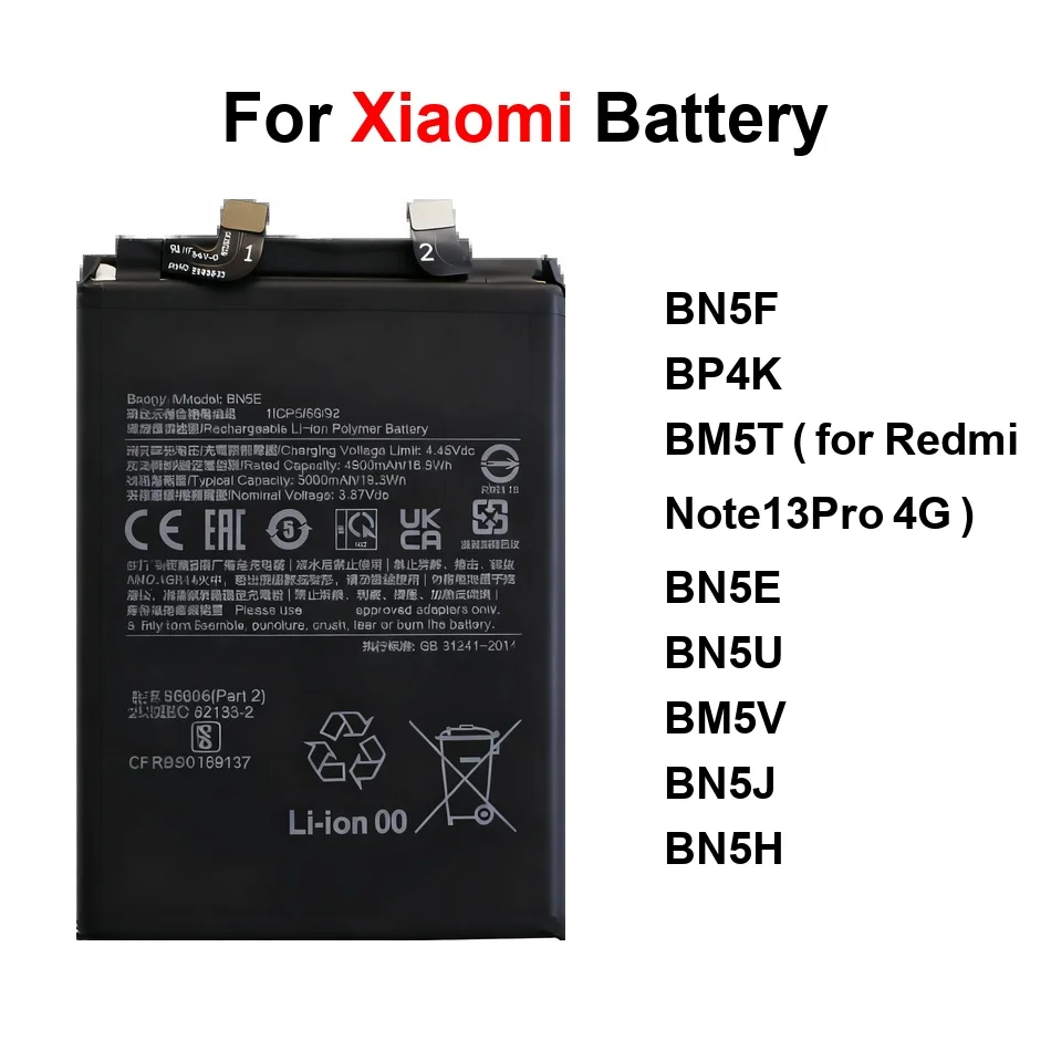 BN5U BN5E BP4K для Xiaomi Redmi Note 11E 12T A2 12 13 14 Poco C51 M4 M5 M6 M7 X4 X5 X6 5G Pro 4G Батарея 5000-5110 мАч
BN5U BN5E BP4K для Xiaomi Redmi Note 11E 12T A2 12 13 14 Poco C51 M4 M5 M6 M7 X4 X5 X6 5G Pro 4G Батарея 5000-5110 мАч