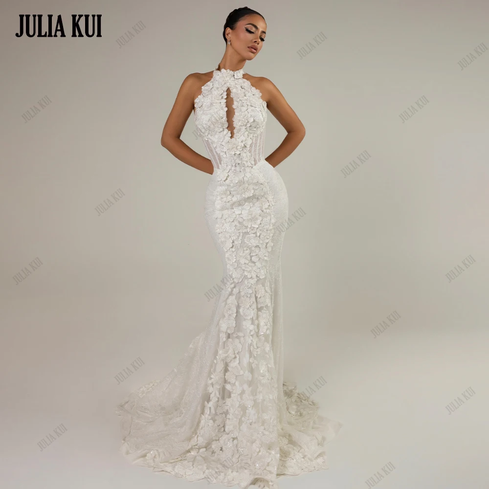 Julia Kui Stunning Halter Collar Mermaid Wedding Dress Beading 3D Flowers Lace Vestido De Noiva Elegance Trumpet Bridal Gowns
Julia Kui Stunning Halter Collar Mermaid Wedding Dress Beading 3D Flowers Lace Vestido De Noiva Elegance Trumpet Bridal Gowns