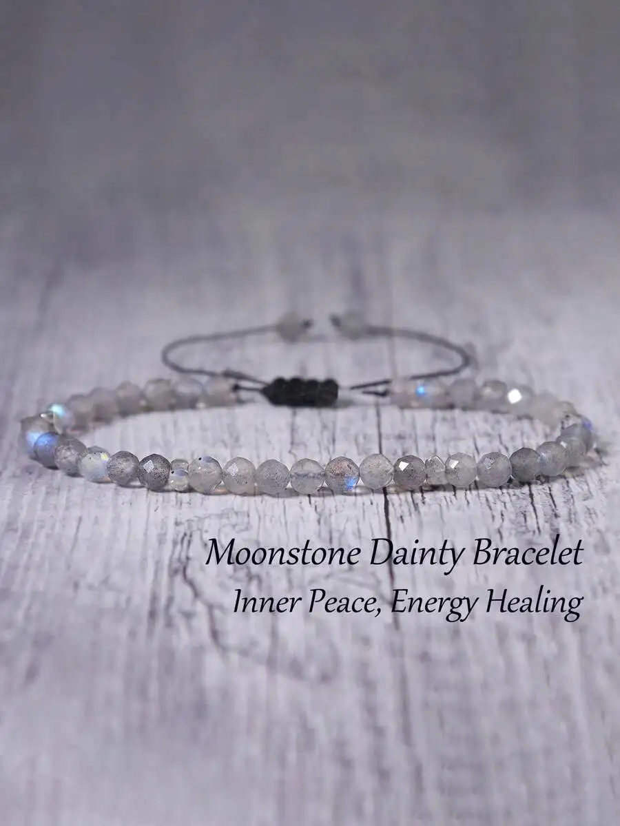 Dainty Faceted Grey Moonstone Bead Bracelet On Adjustable Black Braided Cord For Women, Minimalist Lunar Energy Healing Jewelry
Dainty Faceted Grey Moonstone Bead Bracelet On Adjustable Black Braided Cord For Women, Minimalist Lunar Energy Healing Jewelry