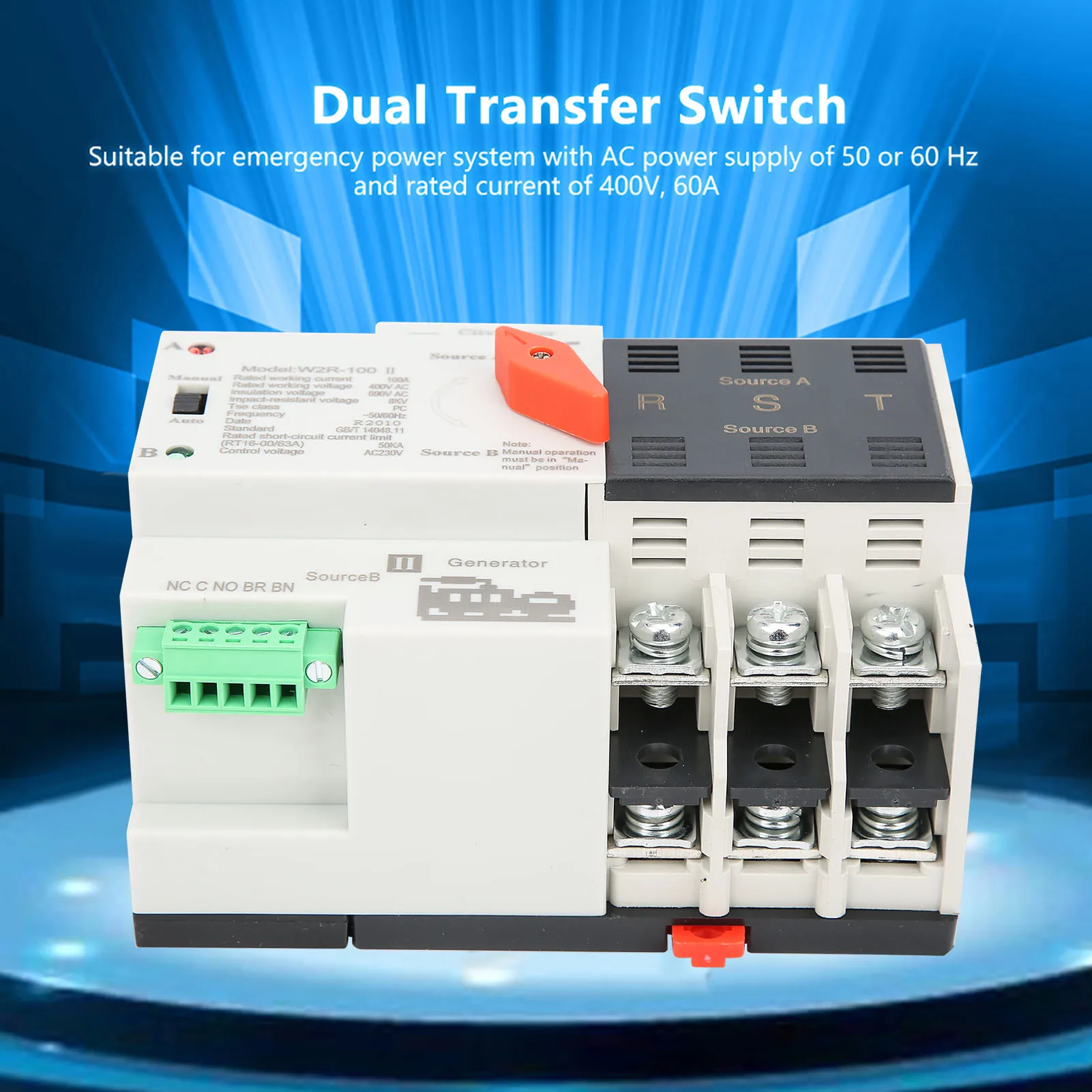 Automatic Transfer W2R-100 Dual Power Automatic Transfer 3P 100A 50Hz Power Transfer Power Transfer
Automatic Transfer W2R-100 Dual Power Automatic Transfer 3P 100A 50Hz Power Transfer Power Transfer