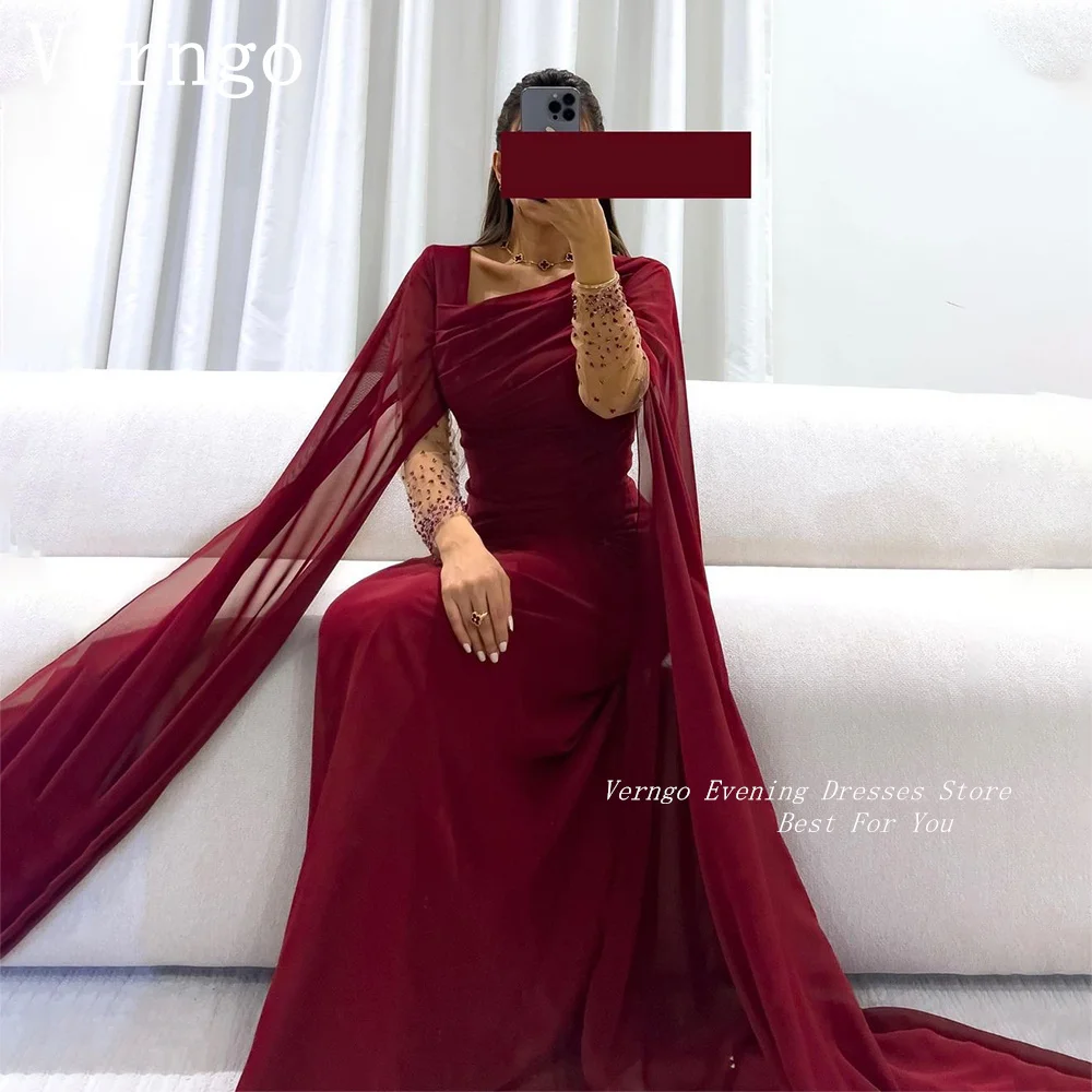 Verngo Burdungy Chiffon Evening Dress Sequined Full Sleeves Prom Gowns For Women Simple Mermadi Formal Occasion Dress فساتين سهر
Verngo Burdungy Chiffon Evening Dress Sequined Full Sleeves Prom Gowns For Women Simple Mermadi Formal Occasion Dress فساتين سهر
