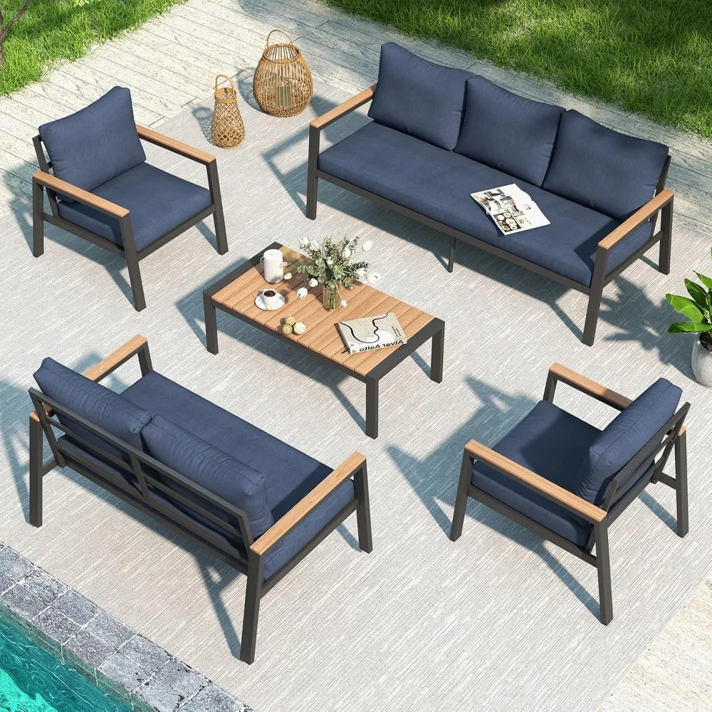 Aluminum Outdoor Furniture Set, 5 Pieces Patio Furniture Conversation Set with Teak Top Coffee Table, 7 Seats Patio Sectio
Aluminum Outdoor Furniture Set, 5 Pieces Patio Furniture Conversation Set with Teak Top Coffee Table, 7 Seats Patio Sectio