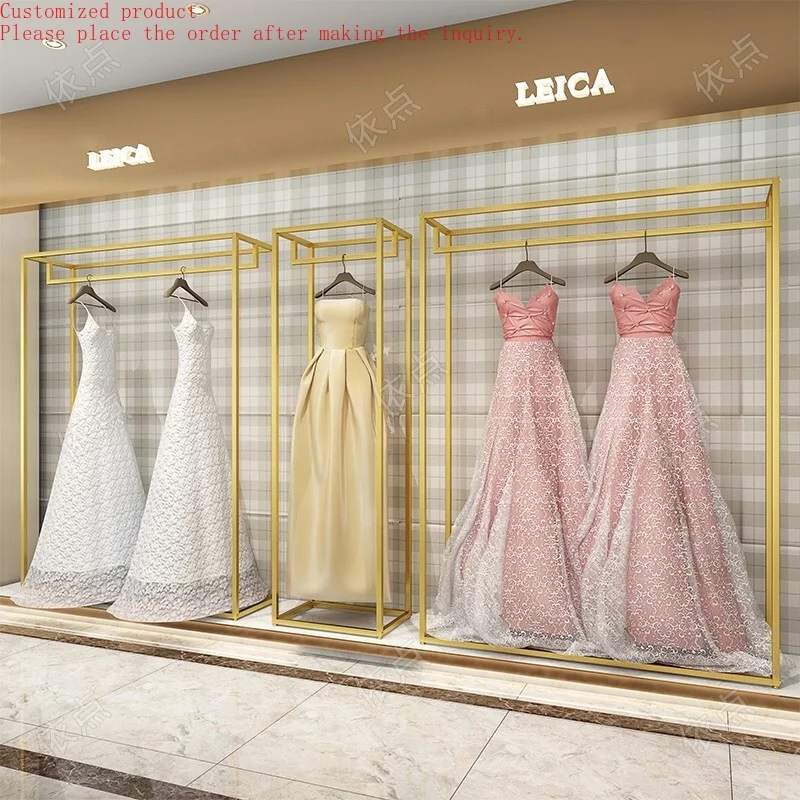 Custom Shop Decorations Boutique Bridal Store High End Stainless Steel Gold Wedding Dress Clothing Rack Display Showcase
Custom Shop Decorations Boutique Bridal Store High End Stainless Steel Gold Wedding Dress Clothing Rack Display Showcase