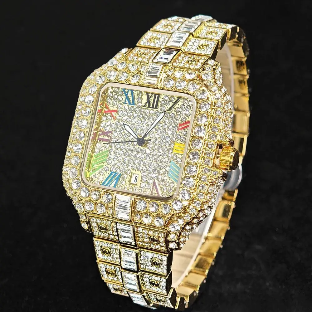 Hot Sell Gold Ice Watch For Men Brand UNIGUET Fashion Colored Roman Literal Square Watch Man Hip Hop Diamond Jewelry Wristwatch 
Hot Sell Gold Ice Watch For Men Brand UNIGUET Fashion Colored Roman Literal Square Watch Man Hip Hop Diamond Jewelry Wristwatch