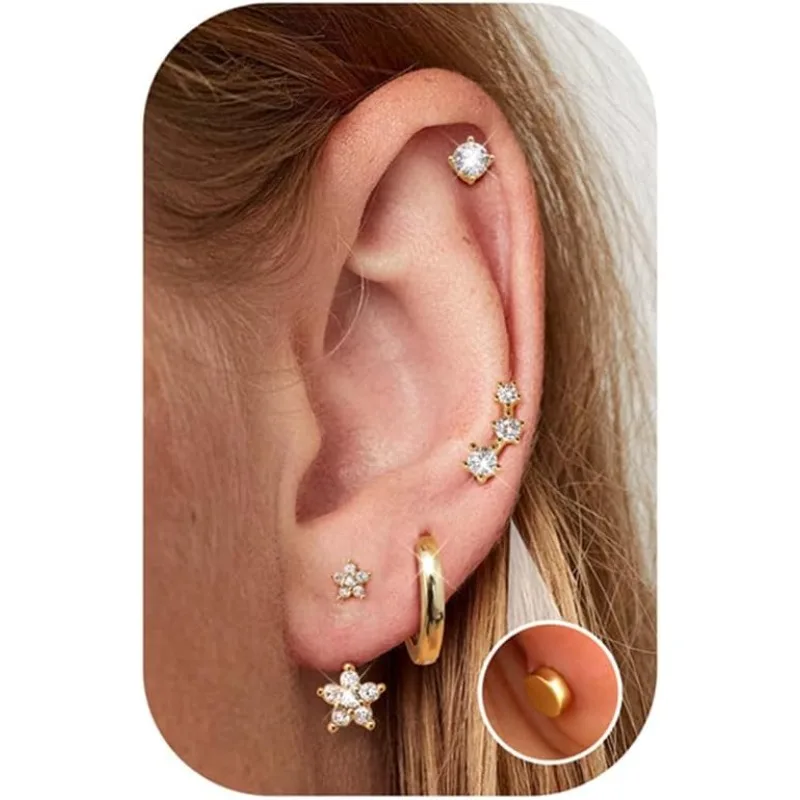 Bobisty 4Pairs 14K Gold Plated Stud Hoop Earrings Set for Women Surgical Steel Flat Back Earring Stacks Cartilage Piercing Jewel
Bobisty 4Pairs 14K Gold Plated Stud Hoop Earrings Set for Women Surgical Steel Flat Back Earring Stacks Cartilage Piercing Jewel