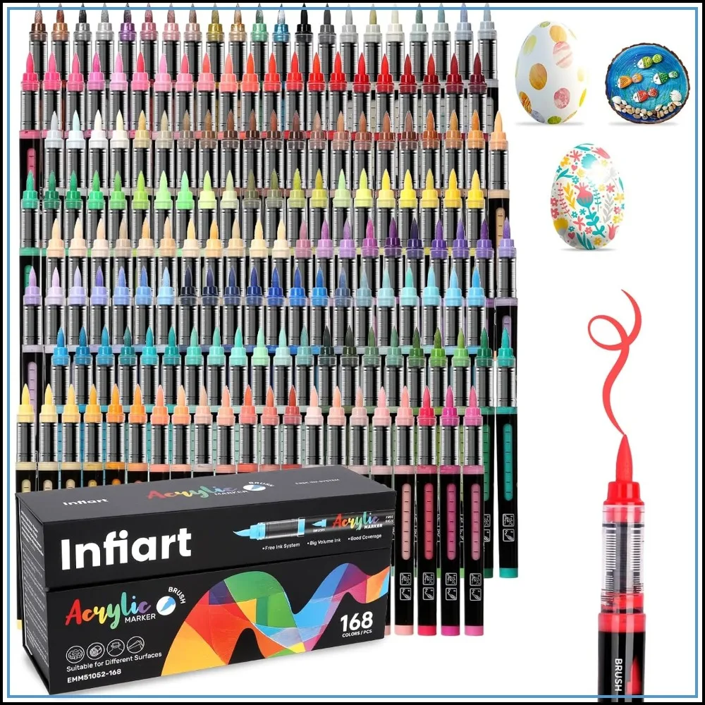 168 Colors Acrylic Paint Markers, Brush Tip, Quick Dry, Non Toxic, for Art & DIY on Wood, Glass, Stone, Canvas
168 Colors Acrylic Paint Markers, Brush Tip, Quick Dry, Non Toxic, for Art & DIY on Wood, Glass, Stone, Canvas