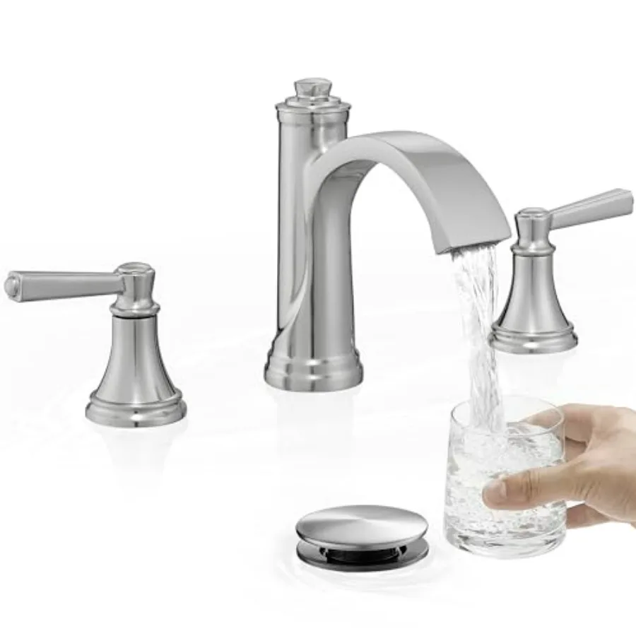 Brass Waterfall Bathroom Faucet Brushed Nickel 4-16 Inch 2-Handle Widespread 3-Hole with Pop-Up Drain and Supply Lines
Brass Waterfall Bathroom Faucet Brushed Nickel 4-16 Inch 2-Handle Widespread 3-Hole with Pop-Up Drain and Supply Lines
