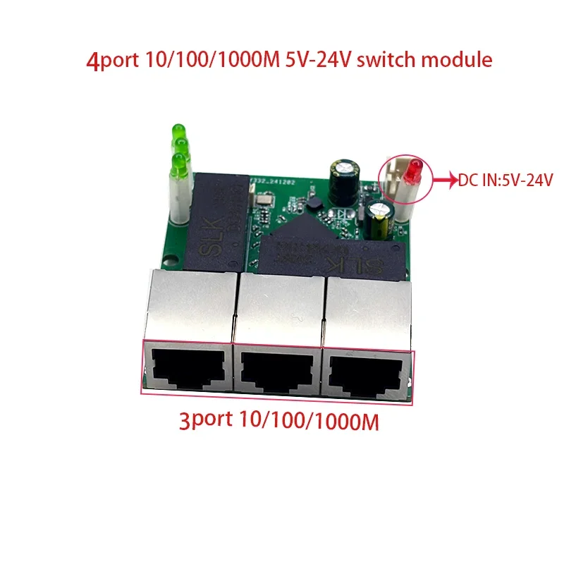 4port Gigabit switch module 5V-24V is PCBA board 4port 10/100/1000m contact port mini switch module din 4pin cable
4port Gigabit switch module 5V-24V is PCBA board 4port 10/100/1000m contact port mini switch module din 4pin cable