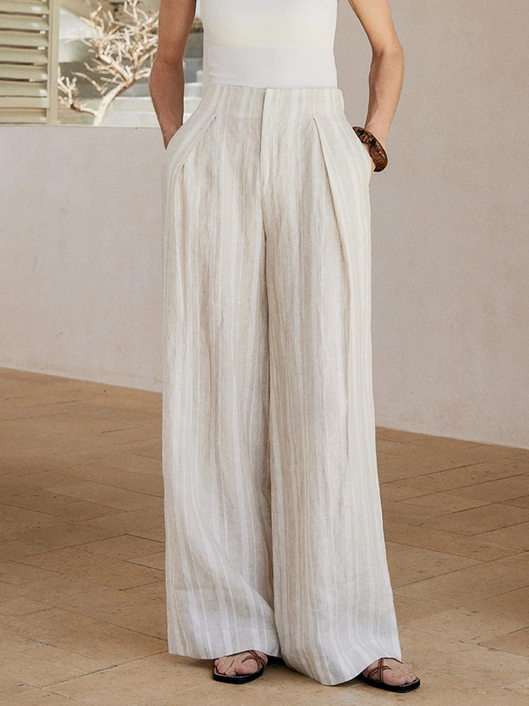 Thoransaura Natural Context Striped Wide Leg Casual Pants Linen Women's Long Trousers Straight Cut Loose Fit Summer Collection
Thoransaura Natural Context Striped Wide Leg Casual Pants Linen Women's Long Trousers Straight Cut Loose Fit Summer Collection