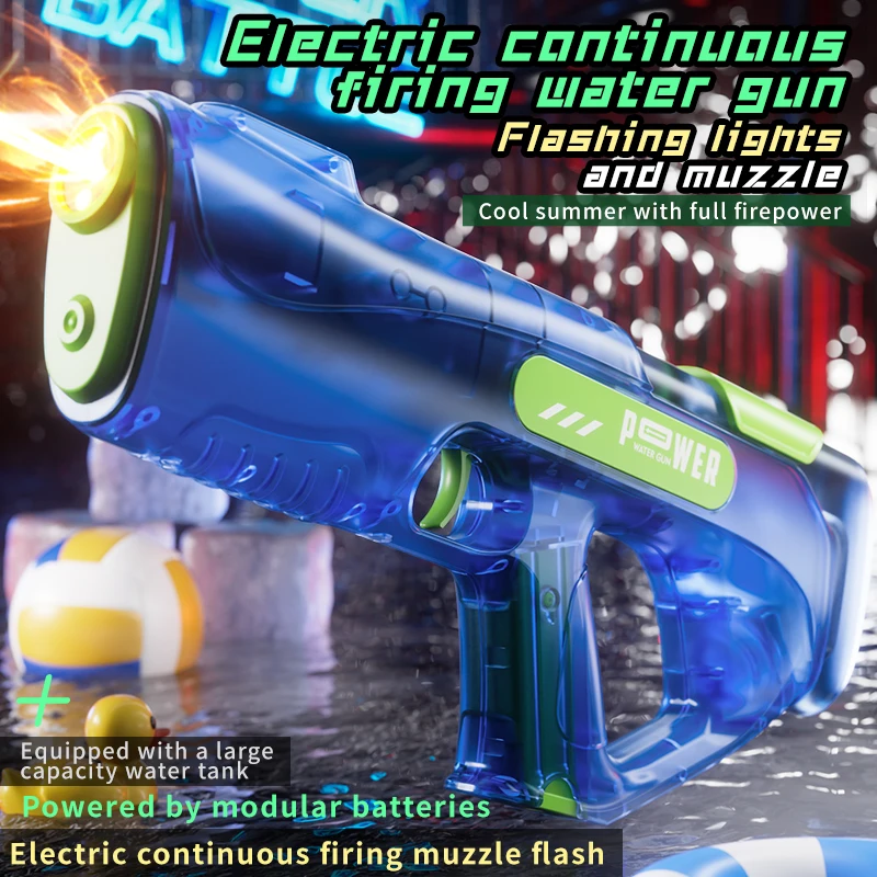 Electric Water Gun Continuous Firing Squirt Gun with Lights Large Capacity Watergun Summer Outdoor Beach Pool Toy for Kids
Electric Water Gun Continuous Firing Squirt Gun with Lights Large Capacity Watergun Summer Outdoor Beach Pool Toy for Kids
