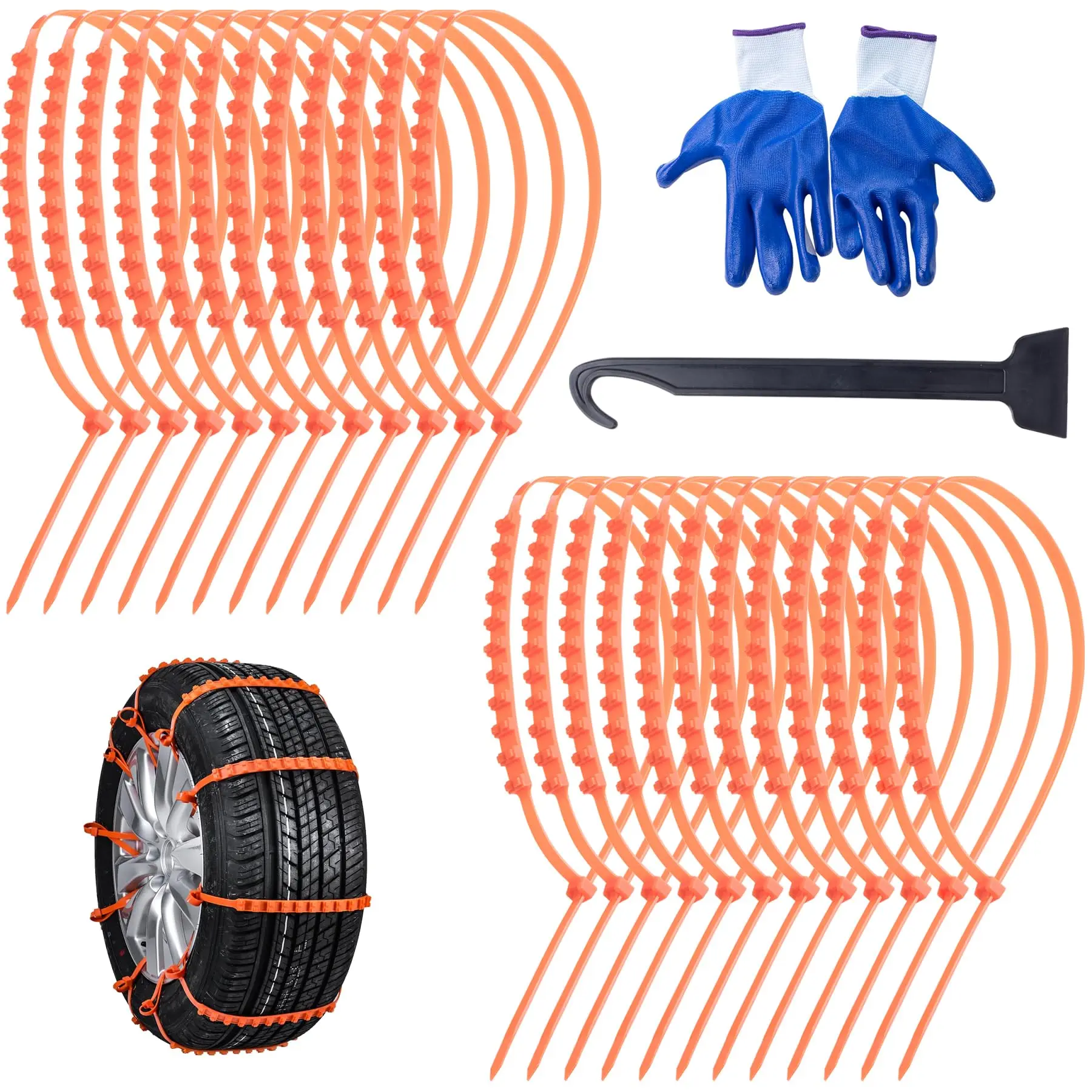 24-Piece Universal Reusable Zip-Tie Tire Traction Chains For Snow, Ice, Mud, Sand – Adjustable Anti-Slip Fit Most Vehicles
24-Piece Universal Reusable Zip-Tie Tire Traction Chains For Snow, Ice, Mud, Sand – Adjustable Anti-Slip Fit Most Vehicles
