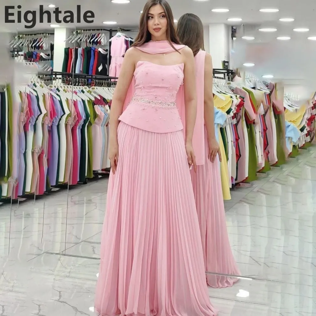 Eightale 2025 Pink A Line Chiffon Maxi Strapless Beads Evening Dress Wrap Saudi Arabic Prom Dress Dubai Party Gown Customized
Eightale 2025 Pink A Line Chiffon Maxi Strapless Beads Evening Dress Wrap Saudi Arabic Prom Dress Dubai Party Gown Customized