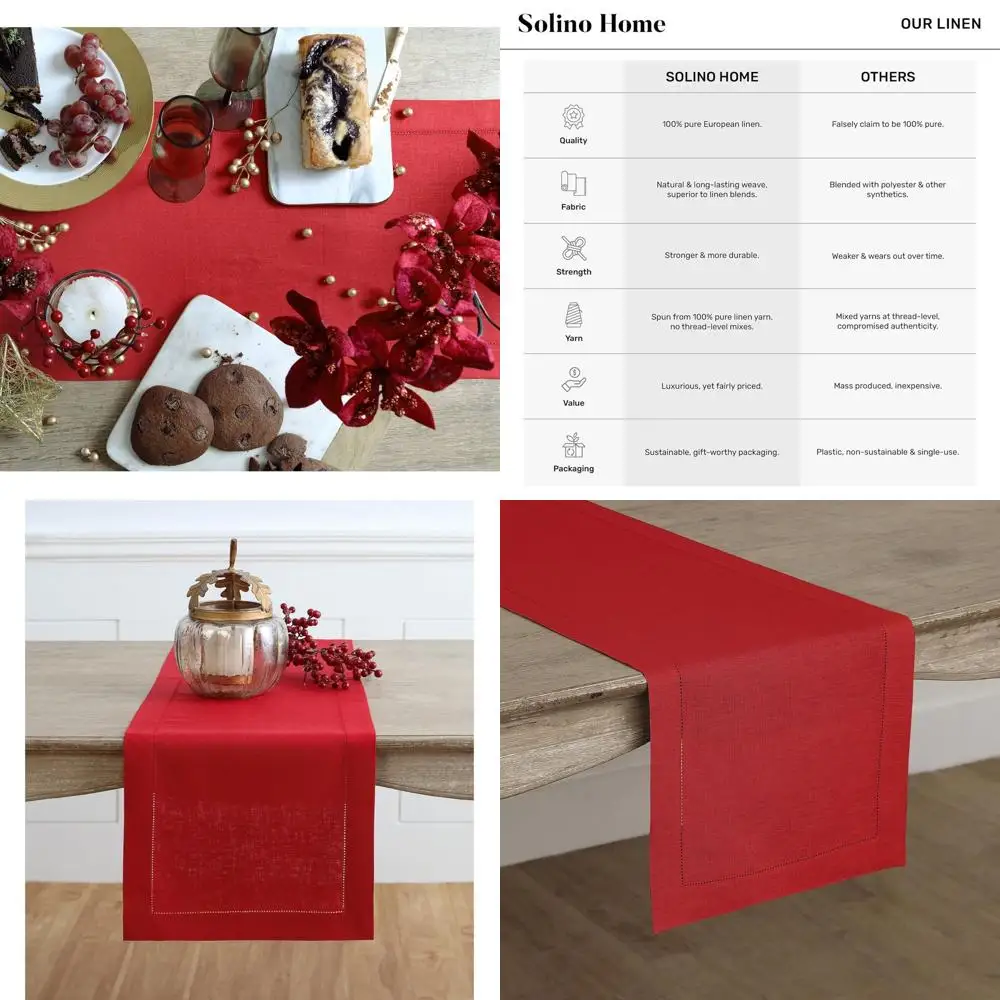 Pure Linen Red Table Runner, 14 x 90, Classic Hemstitch, Perfect for Christmas & Holidays
Pure Linen Red Table Runner, 14 x 90, Classic Hemstitch, Perfect for Christmas & Holidays