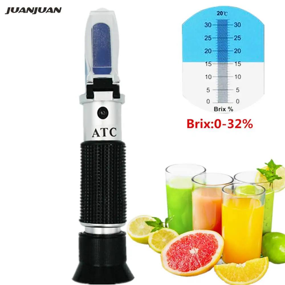Brix Refractometer Hand held Sugar Level Test Meter Food Fruit Beverages Brix Content Homebrew Tool with ATC/Brix Range 0~32%
Brix Refractometer Hand held Sugar Level Test Meter Food Fruit Beverages Brix Content Homebrew Tool with ATC/Brix Range 0~32%