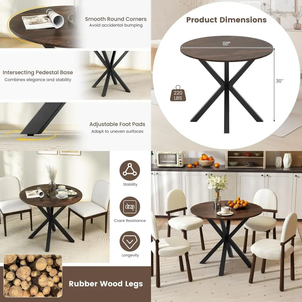 36 Wooden Round Dining Table for 4, Trestle Leg Design, Ideal for Kitchen, Dining Room, Living Room, and Small Spaces, Brown Fin
36 Wooden Round Dining Table for 4, Trestle Leg Design, Ideal for Kitchen, Dining Room, Living Room, and Small Spaces, Brown Fin