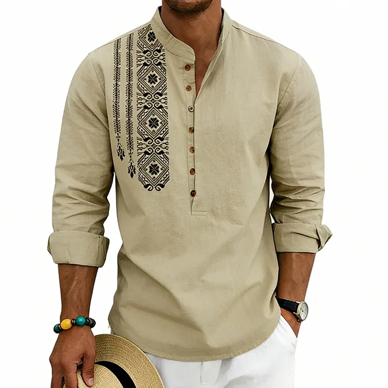 2026 Men's Summer Stand-Up Neck Linen Long Sleeve T-Shirt, Ethnic Print Button-Up Shirt
2026 Men's Summer Stand-Up Neck Linen Long Sleeve T-Shirt, Ethnic Print Button-Up Shirt