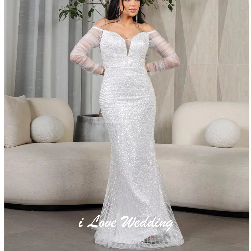 Off Shoulder Long Illusion Sleeve Beading Sexy Mermaid Evening Dress Backless Floor Length Saudi Gown with Court Customized
Off Shoulder Long Illusion Sleeve Beading Sexy Mermaid Evening Dress Backless Floor Length Saudi Gown with Court Customized