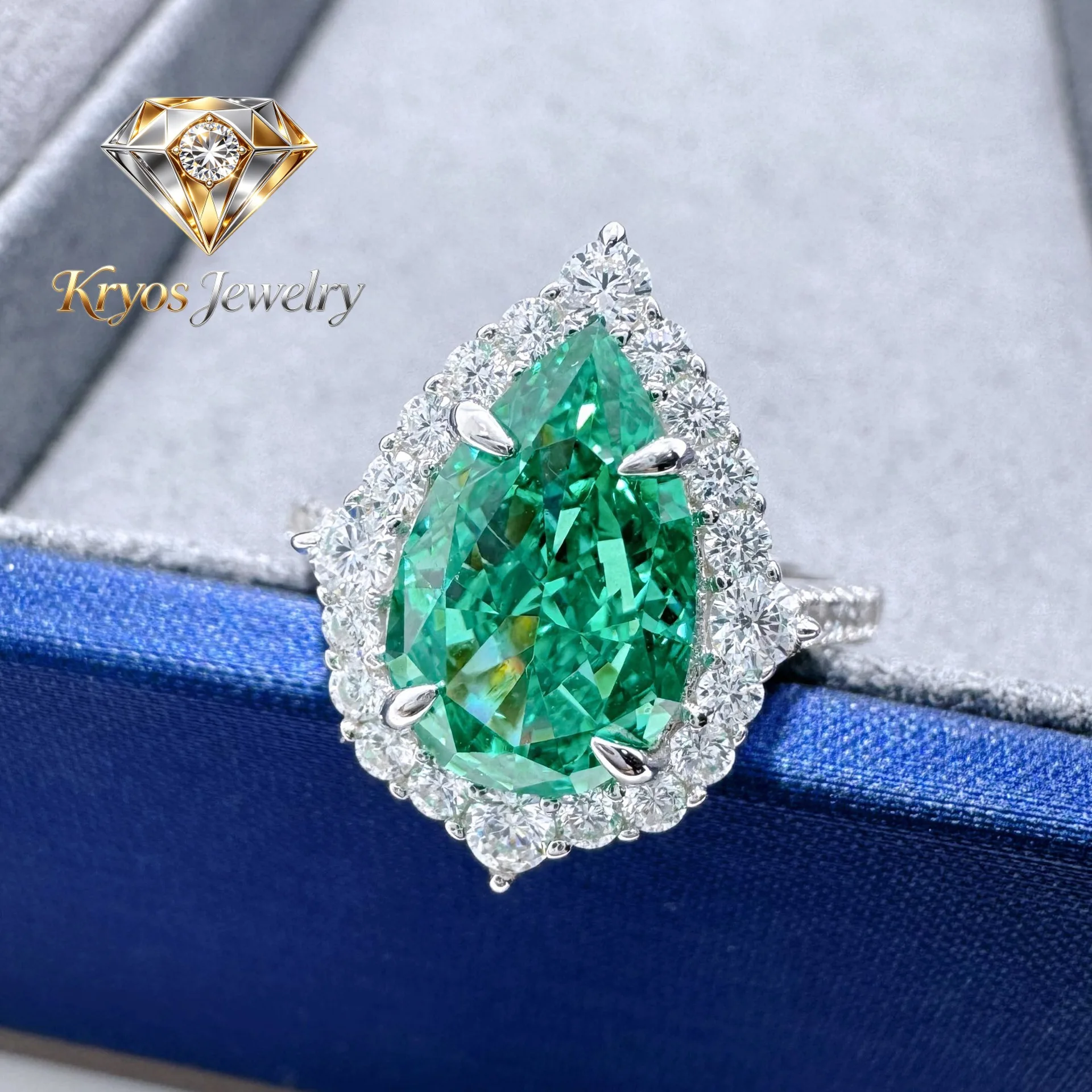 Kryos Jewelry Luxury Solid Platinum PT950 Women's Drops Shaped Green 3 carats Diamond Ring
Kryos Jewelry Luxury Solid Platinum PT950 Women's Drops Shaped Green 3 carats Diamond Ring