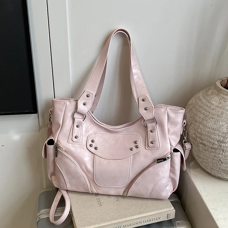 Женская однотонная сумка-тоут из искусственной кожи с металлическими заклепками, многофункциональная, с несколькими отделениями на молнии, большая вместимость, повседневная, на плечо, 2026
Женская однотонная сумка-тоут из искусственной кожи с металлическими заклепками, многофункциональная, с несколькими отделениями на молнии, большая вместимость, повседневная, на плечо, 2026