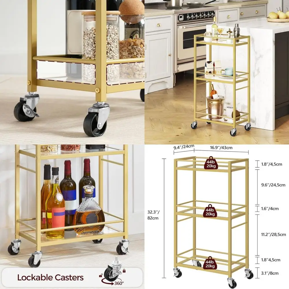 3-Tier Rolling Drink Cart for Home Bar, Serving Trolley, Kitchen & Dining Room, Gold
3-Tier Rolling Drink Cart for Home Bar, Serving Trolley, Kitchen & Dining Room, Gold