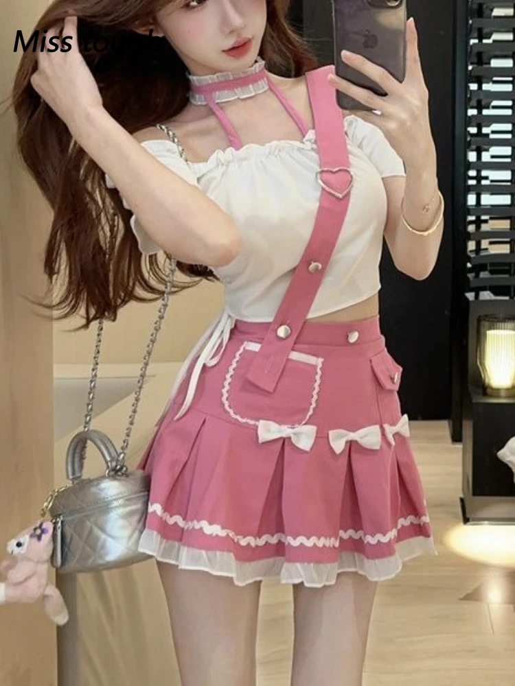 Summer Sweet Kawaii Bow Design Woman Suit Y2k Strap Suspender Skirt Puff Sleeve Top Female Japanese Lolita Fairy Outfits 2025
Summer Sweet Kawaii Bow Design Woman Suit Y2k Strap Suspender Skirt Puff Sleeve Top Female Japanese Lolita Fairy Outfits 2025