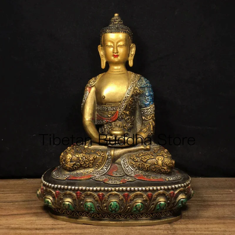 22.5cm Ancient Chinese Tibetan Pure Copper Painted Decoration of Shakyamuni Buddha Statue
22.5cm Ancient Chinese Tibetan Pure Copper Painted Decoration of Shakyamuni Buddha Statue