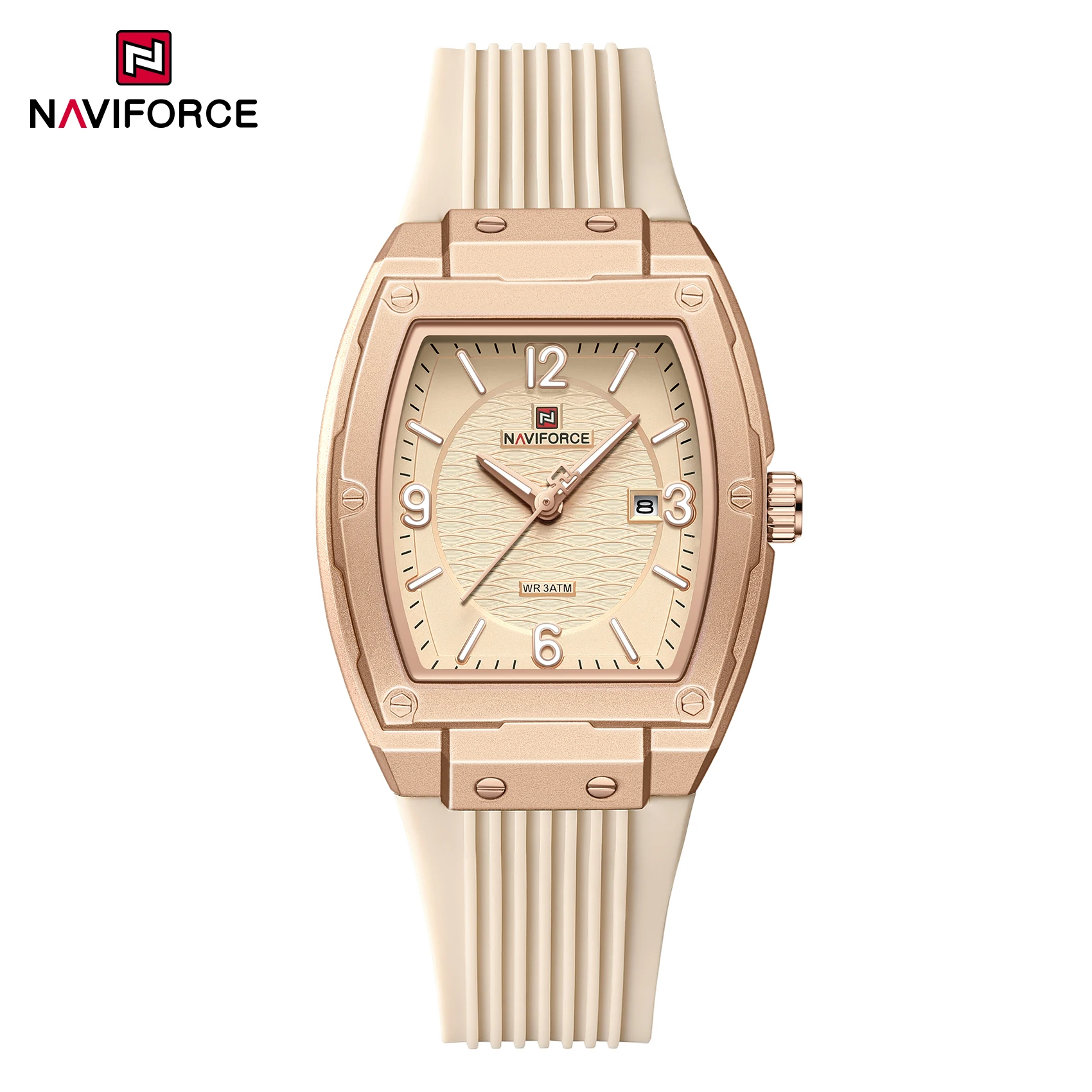 Новые женские часы Naviforce 5070: модные кварцевые часы-бочонок с силиконовым ремешком, подарок для женщин, наручные часы (Relojes Para Mujer)
Новые женские часы Naviforce 5070: модные кварцевые часы-бочонок с силиконовым ремешком, подарок для женщин, наручные часы (Relojes Para Mujer)