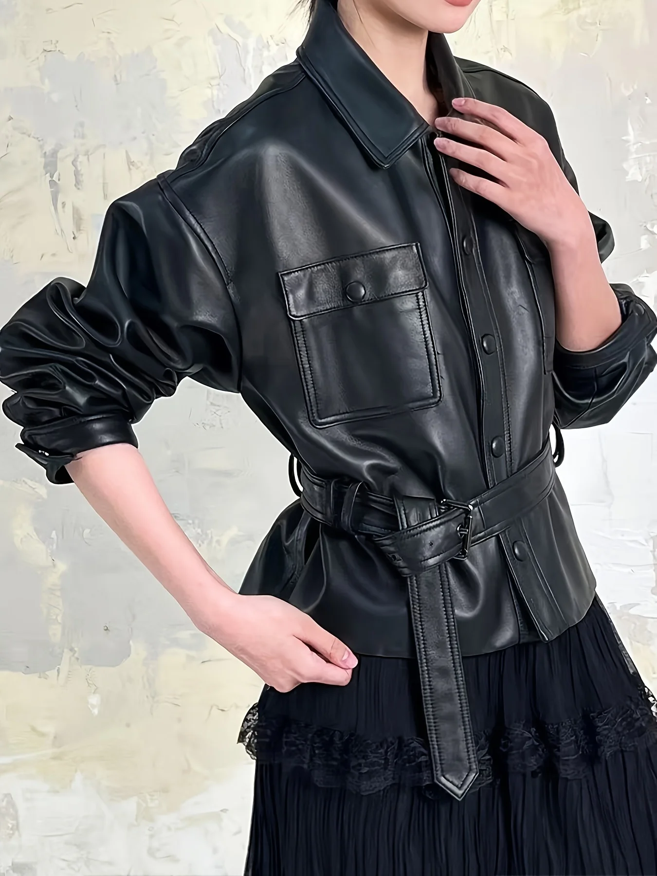 Women's retro loose leather motorcycle jacket lightweight long-sleeved zipper lapel cardigan street clothing trendy casual jacke
Women's retro loose leather motorcycle jacket lightweight long-sleeved zipper lapel cardigan street clothing trendy casual jacke