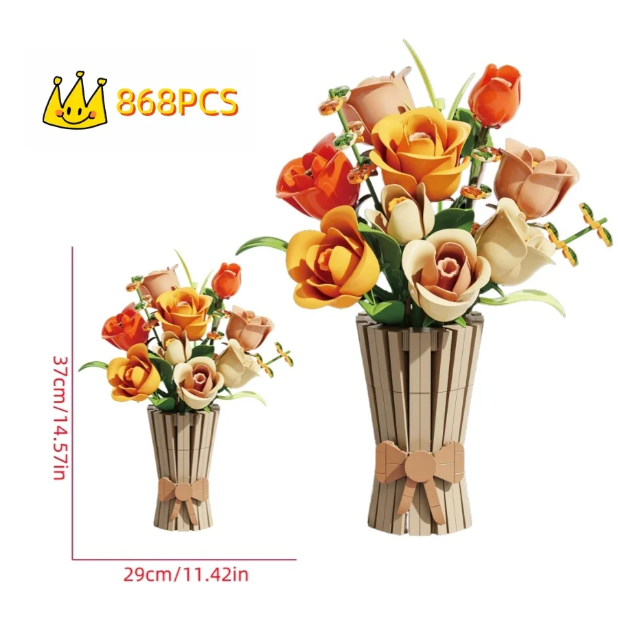 Creative Rose DIY Flower Bouquet Building Blocks Tabletop Decorations Style Assembly Bricks Gift for Christmas Birthday Gifts
Creative Rose DIY Flower Bouquet Building Blocks Tabletop Decorations Style Assembly Bricks Gift for Christmas Birthday Gifts