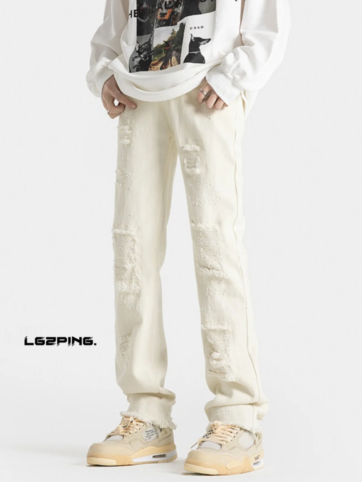 Пятнистые бежевые рваные джинсы с когтями, мужские узкие прямые брюки в американском стиле High Street Vibe, потертые микро-расклешенные ноги, молодежный тренд
Пятнистые бежевые рваные джинсы с когтями, мужские узкие прямые брюки в американском стиле High Street Vibe, потертые микро-расклешенные ноги, молодежный тренд