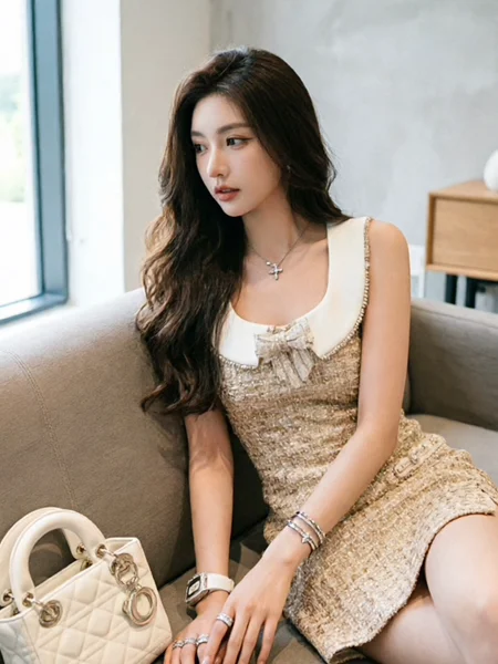 Chic Small Fragrance Style Dress with Pearl Embellishment And Knot Sweet Doll Collar for Ladies Summer Wedding
Chic Small Fragrance Style Dress with Pearl Embellishment And Knot Sweet Doll Collar for Ladies Summer Wedding