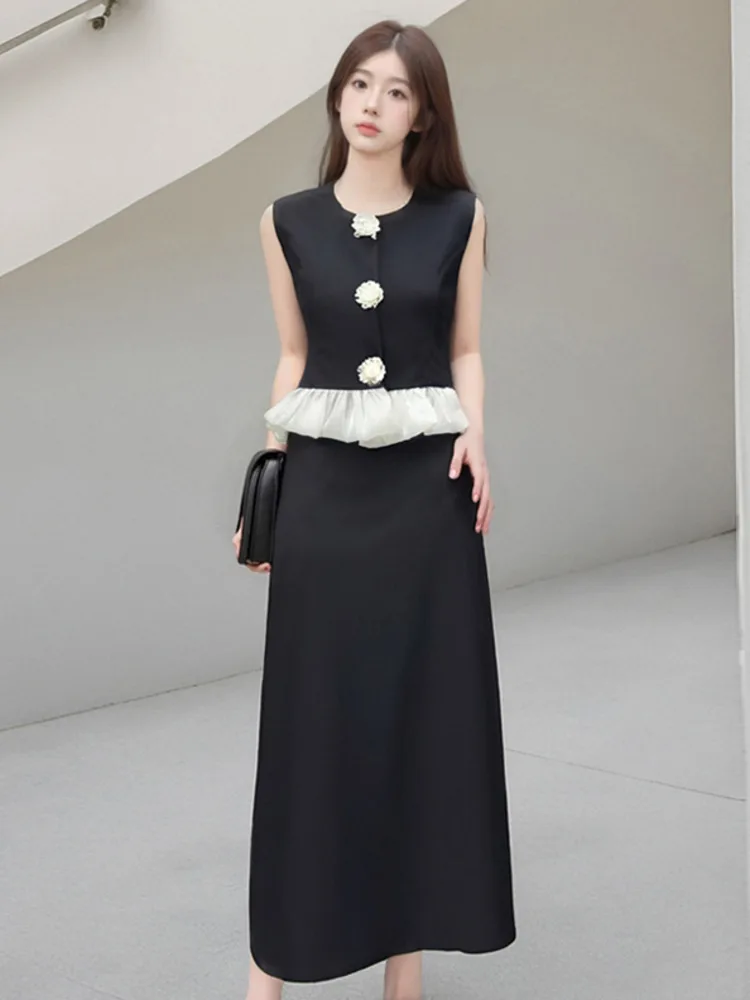 Women Summer Office Lady Suit Two Piece Set Simple O Neck Sleeveless Single Breasted Button Blazer Top Long Skirt 2 Piece Sets
Women Summer Office Lady Suit Two Piece Set Simple O Neck Sleeveless Single Breasted Button Blazer Top Long Skirt 2 Piece Sets