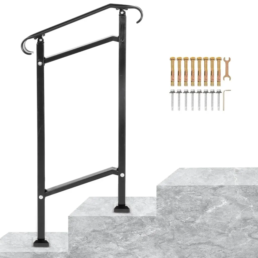 Outdoor Stair Railing Fit 1 or 2 Steps Wrought Iron Handrail Adjustable Front Porch Hand Railings Black Transitional Hand Rail
Outdoor Stair Railing Fit 1 or 2 Steps Wrought Iron Handrail Adjustable Front Porch Hand Railings Black Transitional Hand Rail