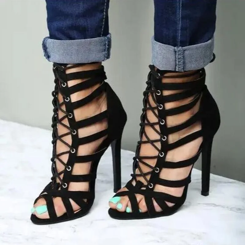 Summer Women Sandals Black Suede Cut-outs Cross Strap Heels Roman Sandals Gladiator Peep Toe High Heel Female Dress Shoes
Summer Women Sandals Black Suede Cut-outs Cross Strap Heels Roman Sandals Gladiator Peep Toe High Heel Female Dress Shoes